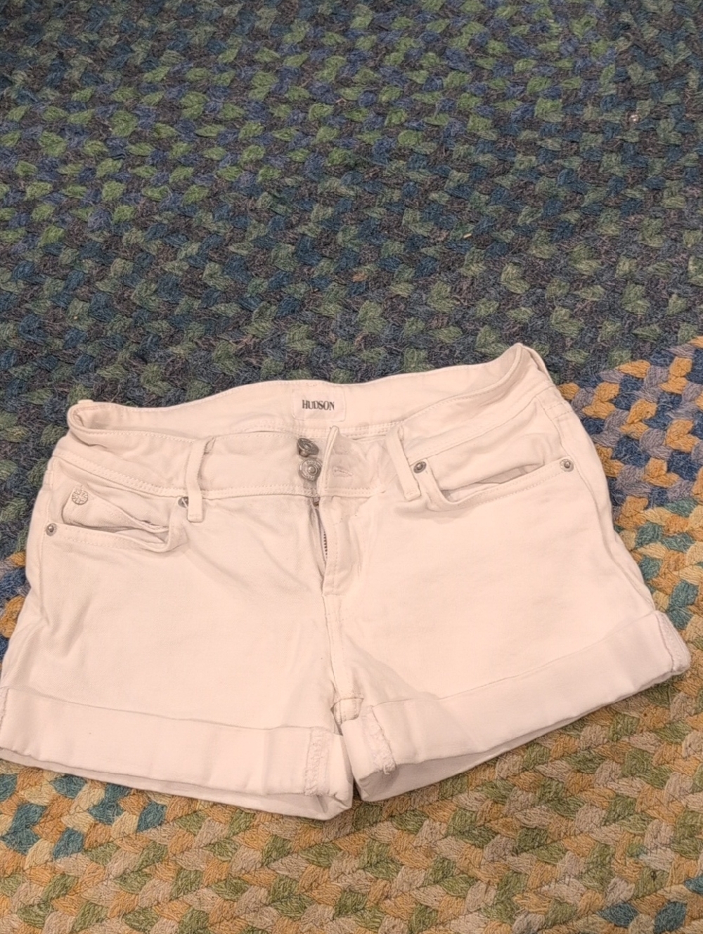 Hudson Jeans White Rolled-Hem Denim Shorts